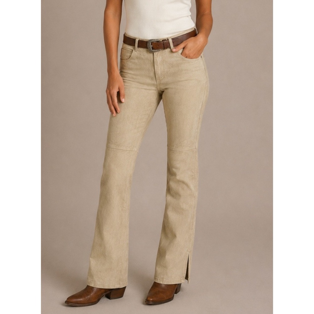 NEW Vtg Guess Suede Genuine Leather Pants Clay Beige Straight Leg Western -‎ 8
